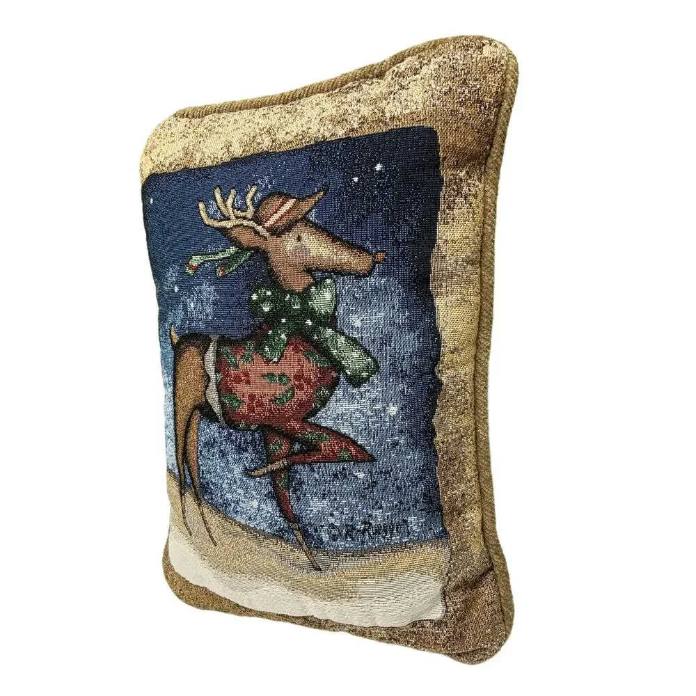 Reindeer Wearing Hat and Sweater Tapestry Chenille  Cottage Cabin